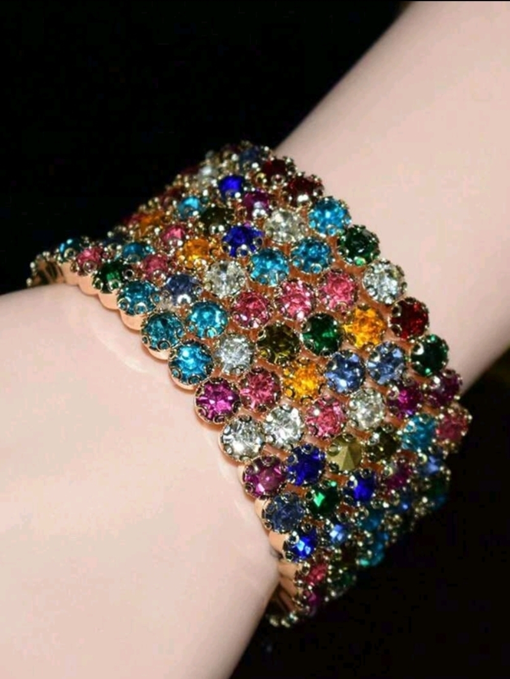 Gold-Tone Multicolor Crystal Stretch Bracelet - Women Jewelry